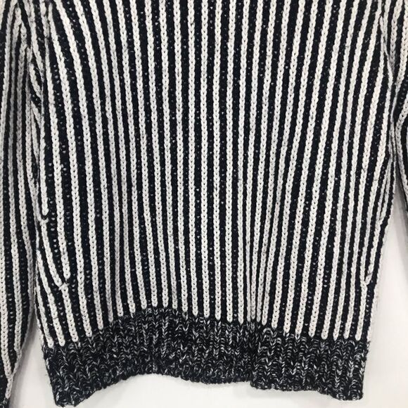 Elizabeth and James Black White Vertical Stripe Knit Crew Neck Pullover Sweater - Picture 5 of 15